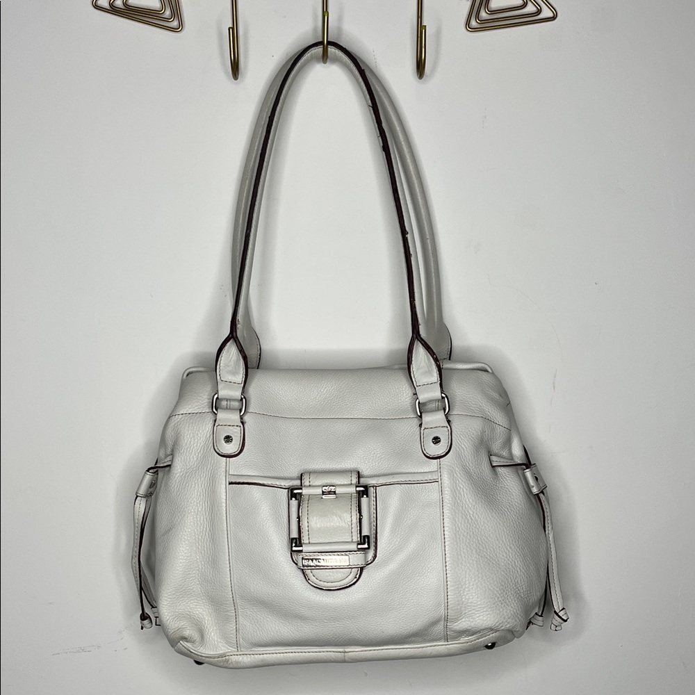 Isaac Mizrahi Leather Light Oyster Satchel Bag